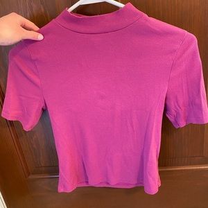 Cropped mock neck short sleeve sweater